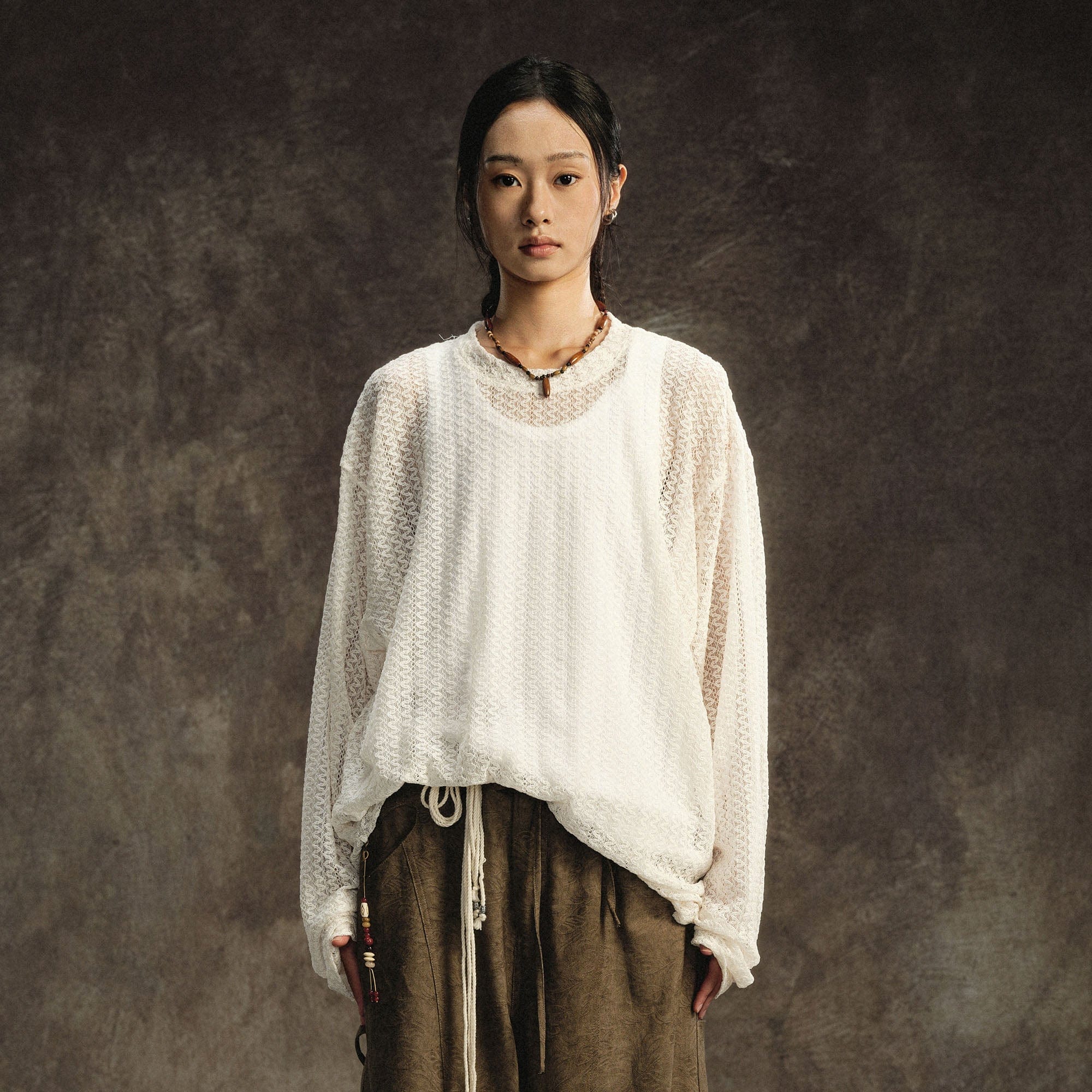 GONGHE REPUB Lightweight Wave-Knitted Openwork Long-Sleeve Tee-L/S Tee-S-White-Free Shipping Leatheretro