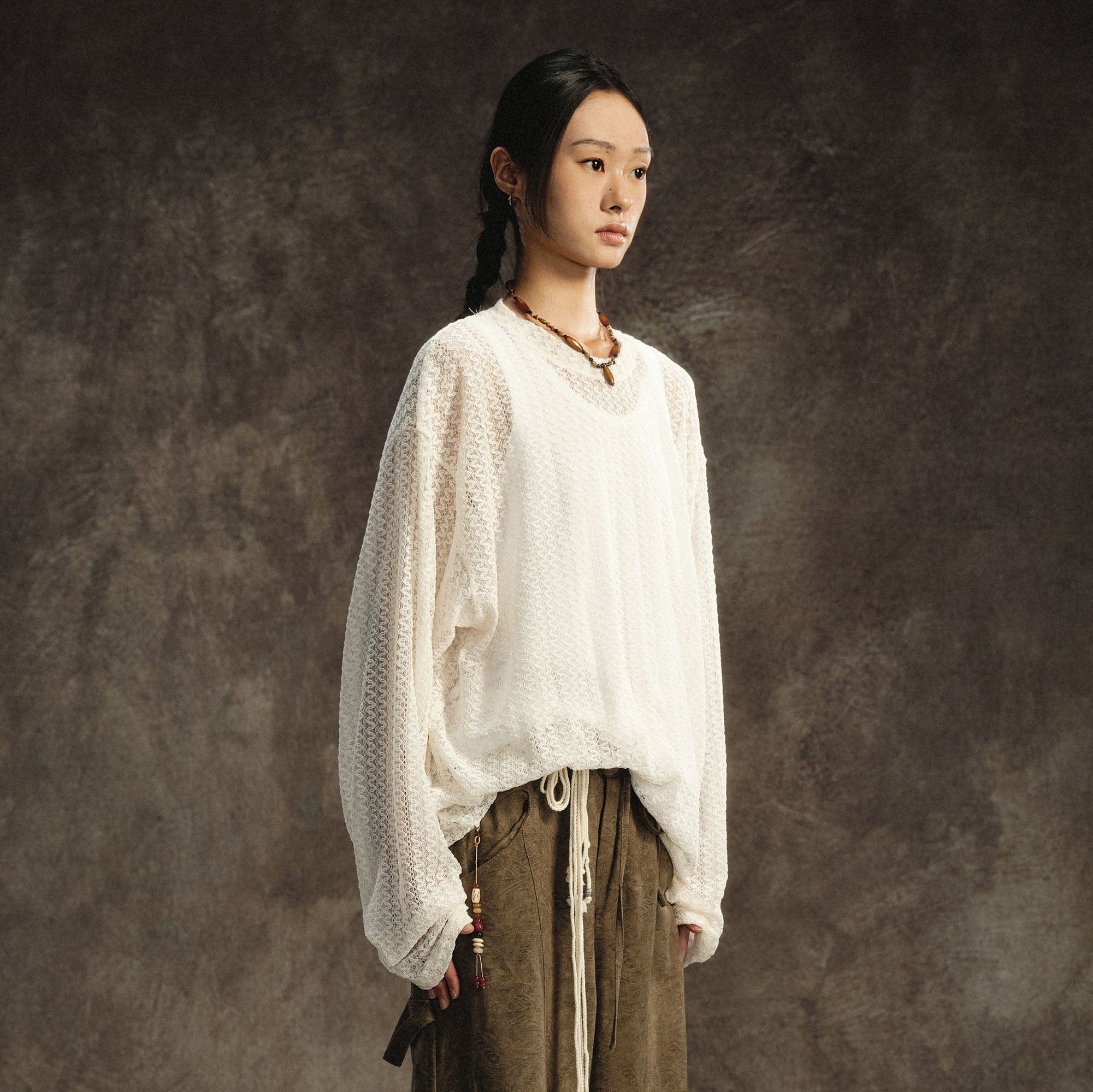 GONGHE REPUB Lightweight Wave-Knitted Openwork Long-Sleeve Tee-L/S Tee-S-Brown-Free Shipping Leatheretro