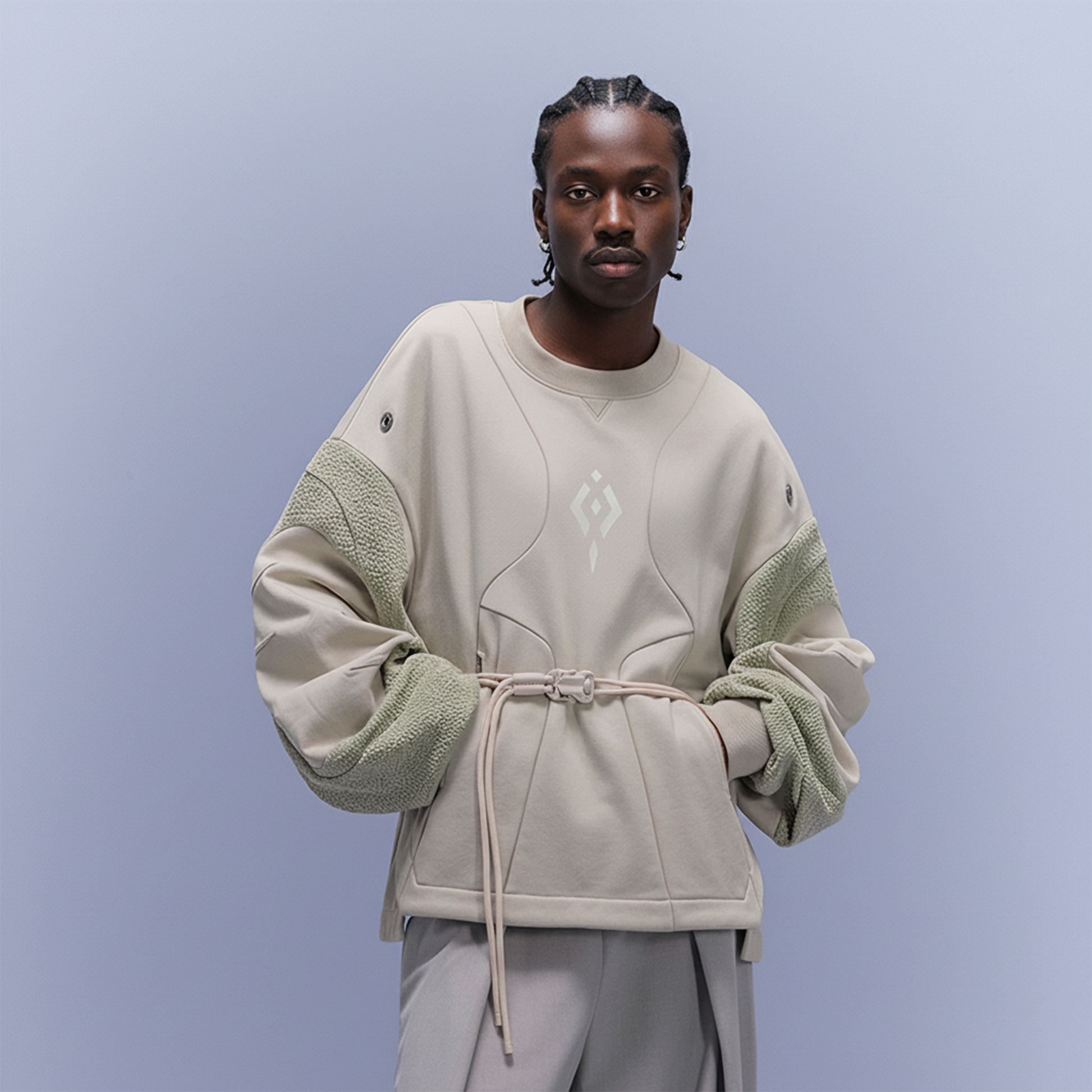 XIPHEVIL Utility Paneled Crewneck Sweatshirt Green-Sweatshirt-XS-Free Shipping Leatheretro