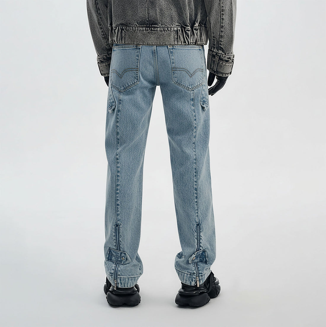 TIWILLTANG Washed Middle Panel Straight-Leg Jeans