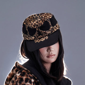 PCCVISION Leopard Skull Patchwork Field Cap-Hat, Cap, Beanie-One Size-Free Shipping Leatheretro