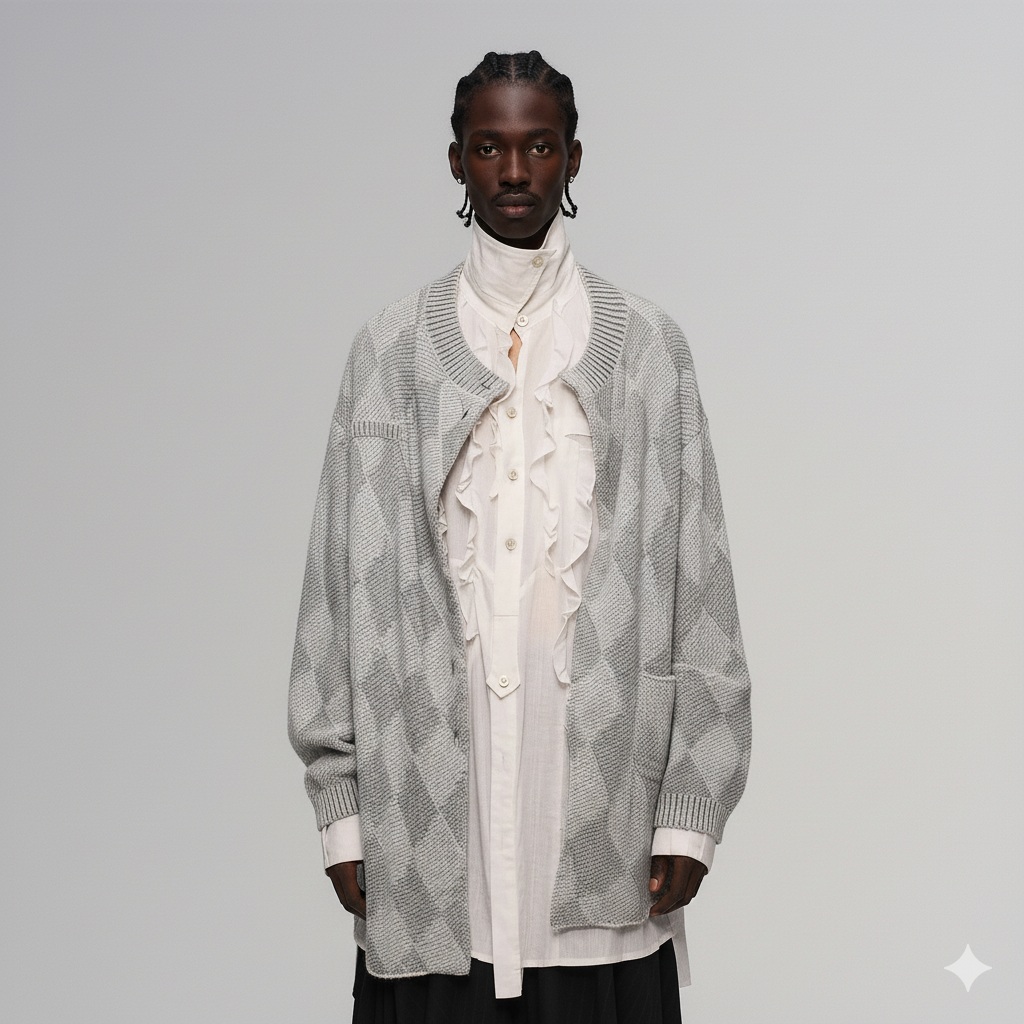 ILNya Nieternite Nifutur Wool-Blend Argyle Jacquard Cardigan Gray-Jacket-S (0)(Preorder)-Free Shipping Leatheretro