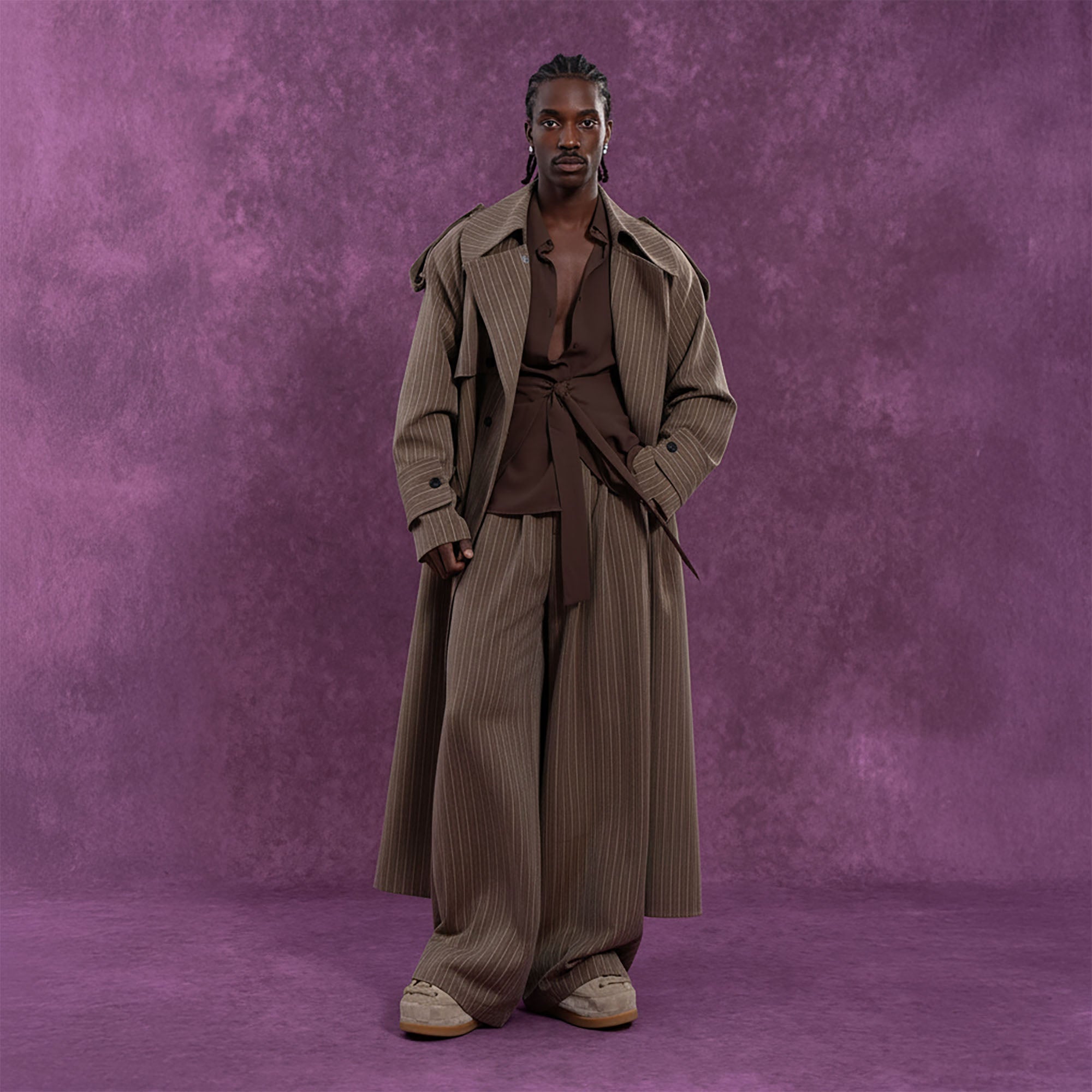 CLP Modern Pinstriped Oversized Trench-Jacket-S-Coffee-Free Shipping Leatheretro