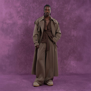 CLP Modern Pinstriped Oversized Trench-Jacket-S-Coffee-Free Shipping Leatheretro