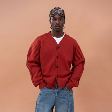 CLP Modern V-Neck Cardigan-Jacket-M-Red-Free Shipping Leatheretro