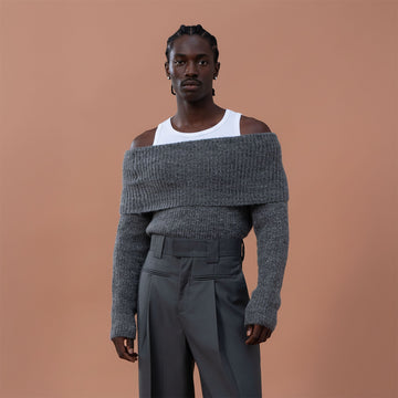 CLP Off-Shoulder Foldover Sweater-Sweater-S-Free Shipping Leatheretro