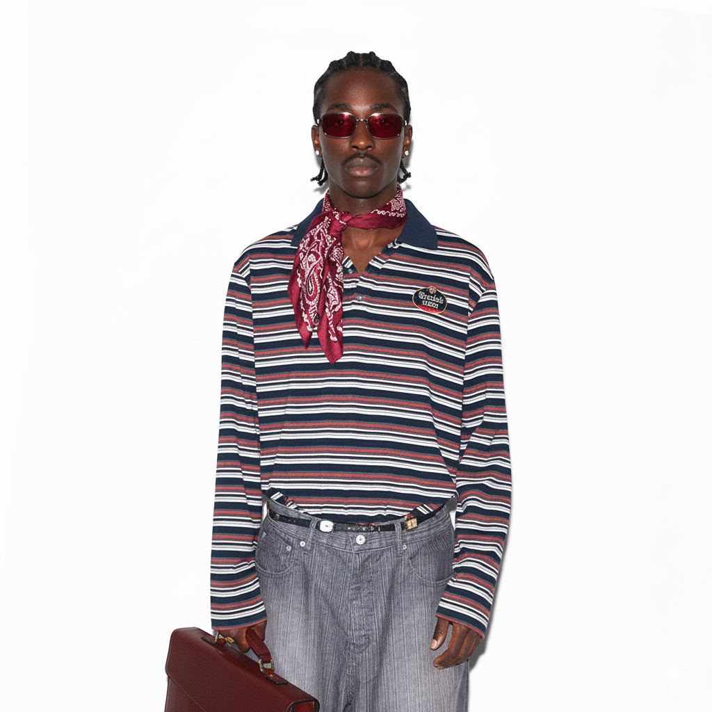 TRECLUB Embroidered Crest Contrast Striped Polo-Jacket-S (Preorder)-Free Shipping Leatheretro