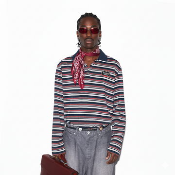 TRECLUB Embroidered Crest Contrast Striped Polo-Jacket-S (Preorder)-Free Shipping Leatheretro