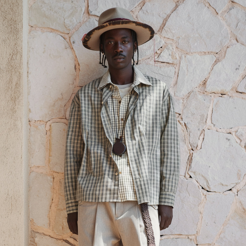 GONGHE REPUB Faux Layered Collar Plaid Shirt-Shirt-S-Free Shipping Leatheretro