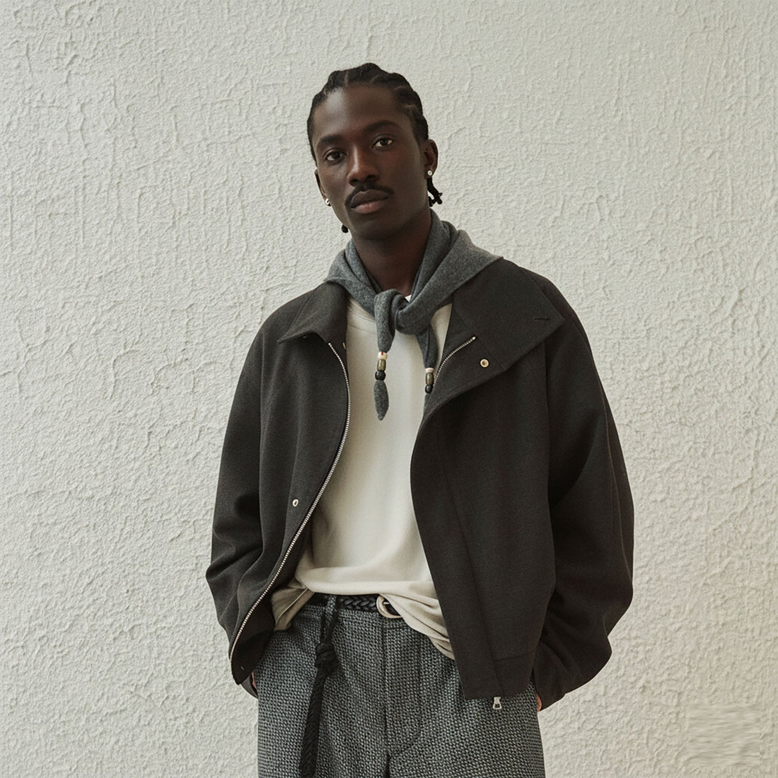 GONGHE REPUB High-Neck Woolen Crop Jacket-Jacket-S-Free Shipping Leatheretro