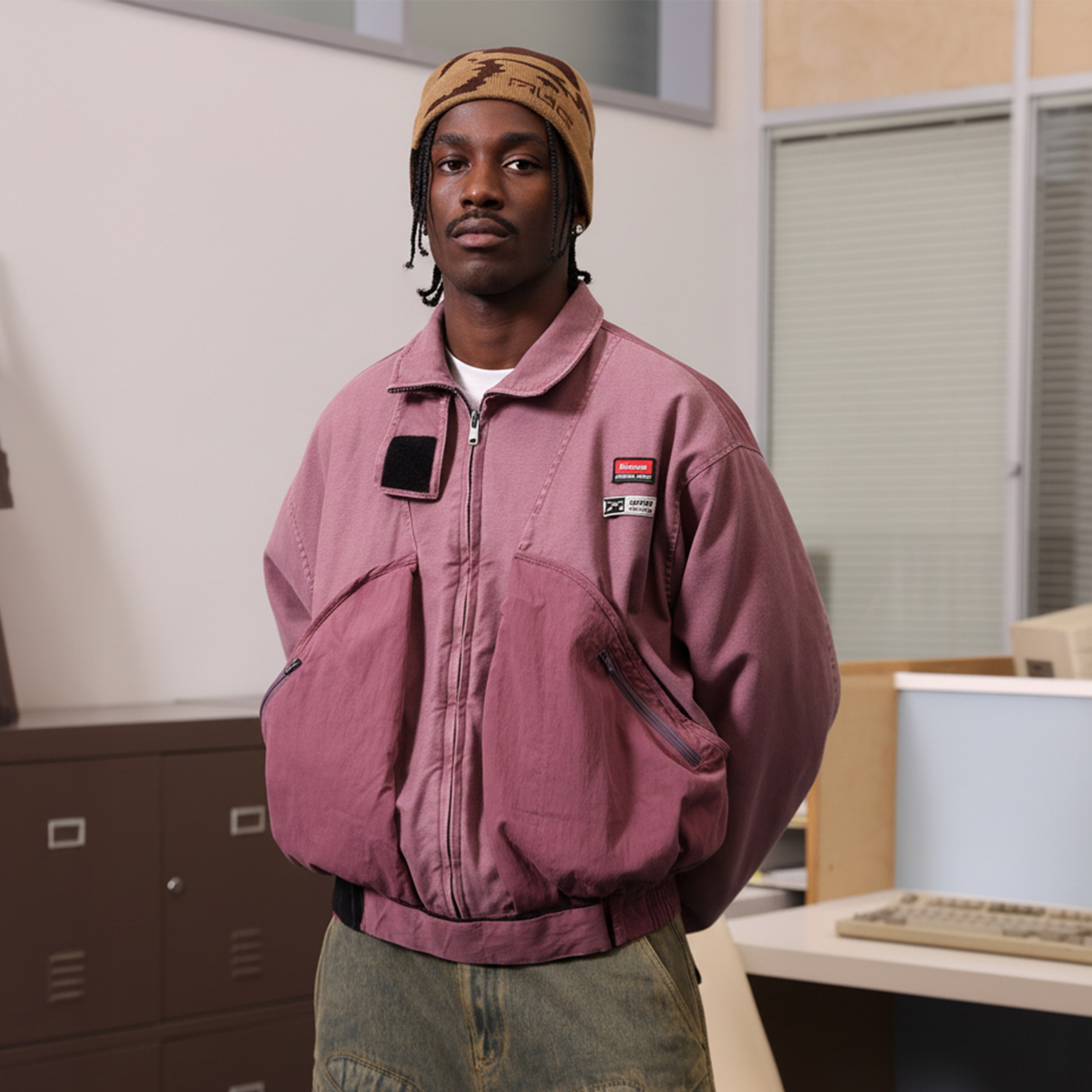 ERROR CODE ROBOT Washed Panel Curved-Pocket Bomber-Jacket-S-Free Shipping Leatheretro