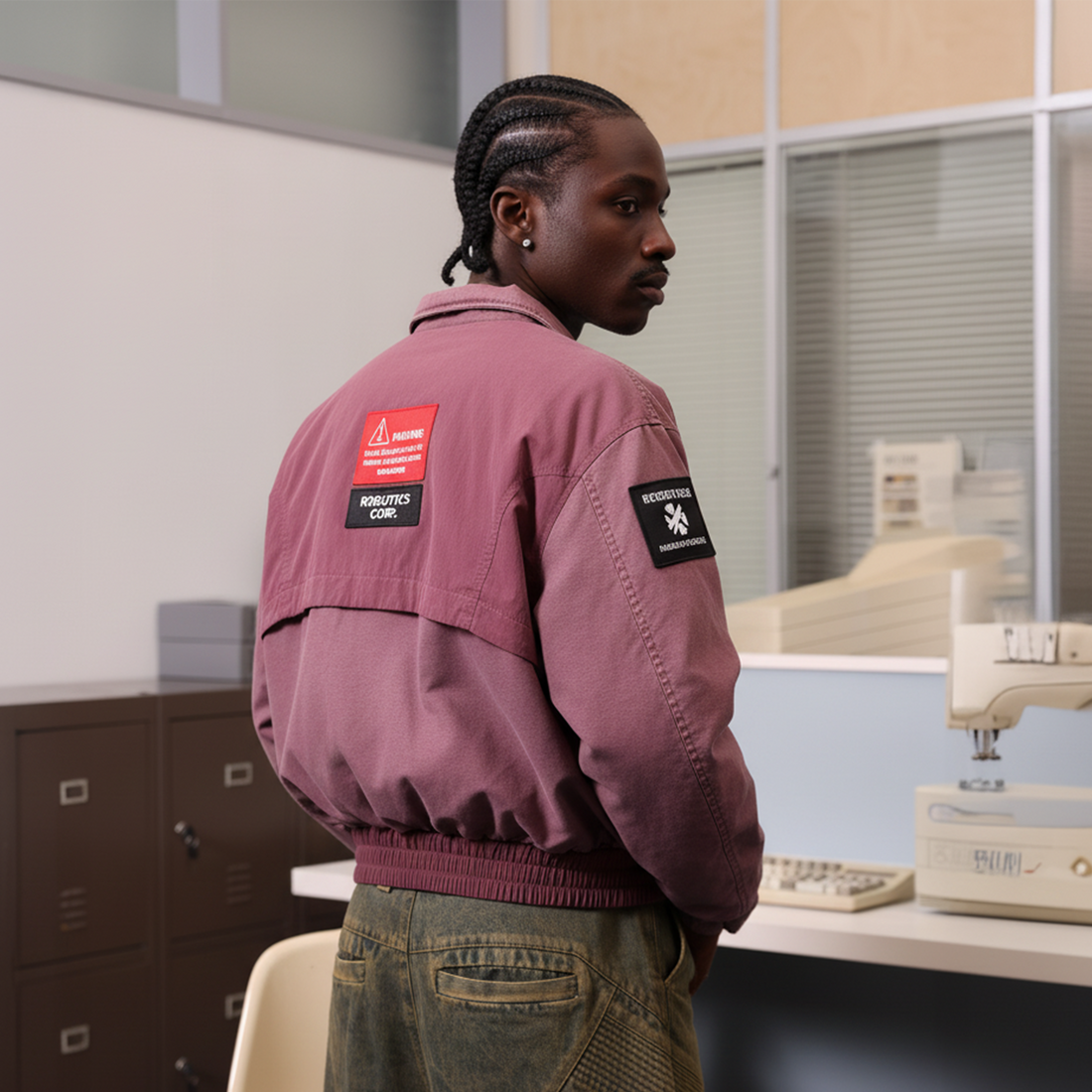 ERROR CODE ROBOT Washed Panel Curved-Pocket Bomber-Jacket-S-Free Shipping Leatheretro