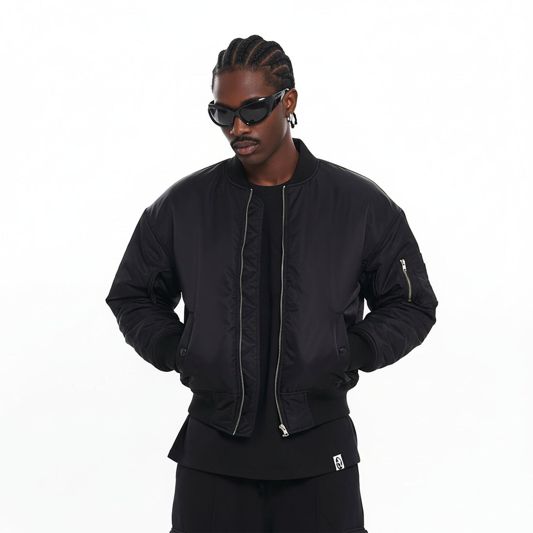 EGOFETCH Ruched Cropped Bomber Jacket-Jacket-S-Free Shipping Leatheretro