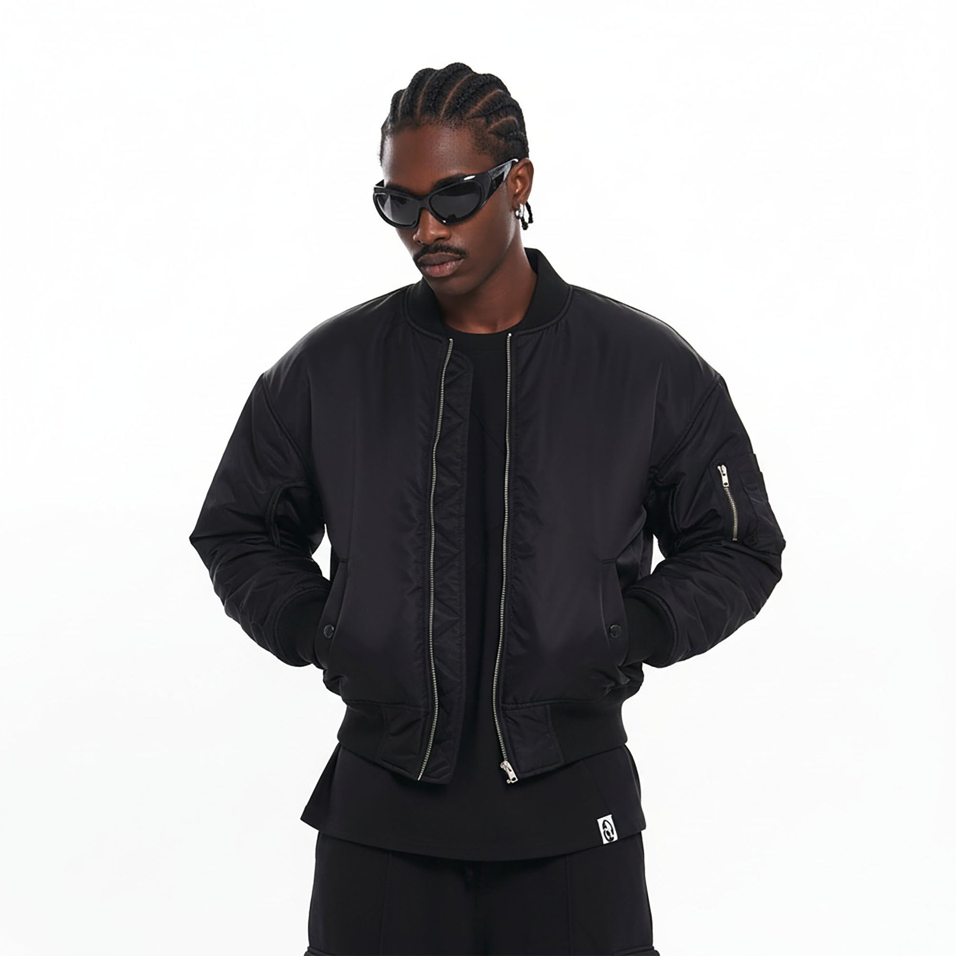 EGOFETCH Ruched Cropped Bomber Jacket-Jacket-S-Free Shipping Leatheretro