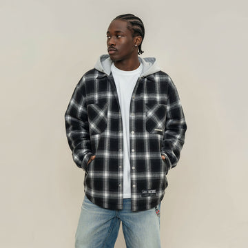 MAKEMORE Plaid Pocket Hooded Insulated Shirt-Shirt-S-Free Shipping Leatheretro