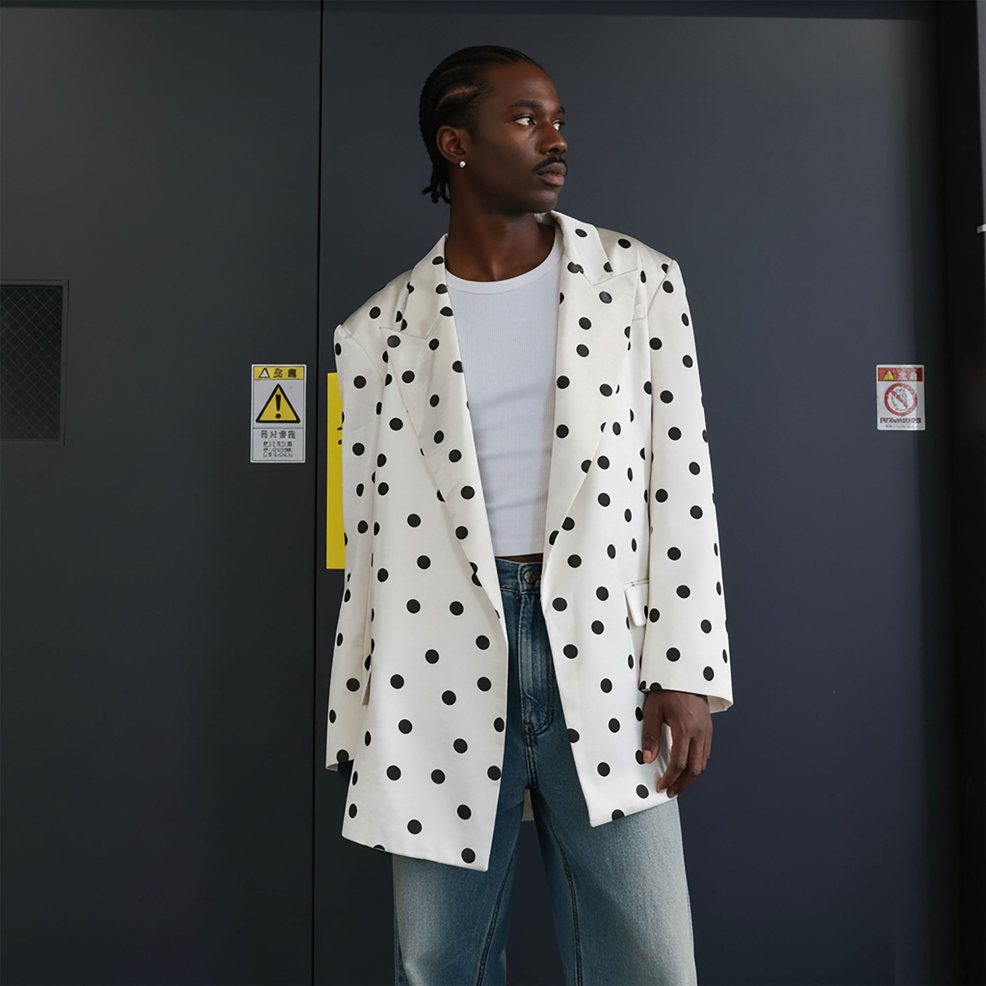 SOURPLUM Satin Polka-Dot Blazer-Jacket-S-Free Shipping Leatheretro