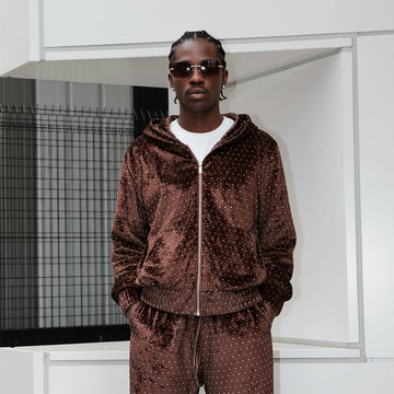 SOURPLUM Retro Polka-Dot Velvet Hooded Jacket-Jacket-S-Free Shipping Leatheretro