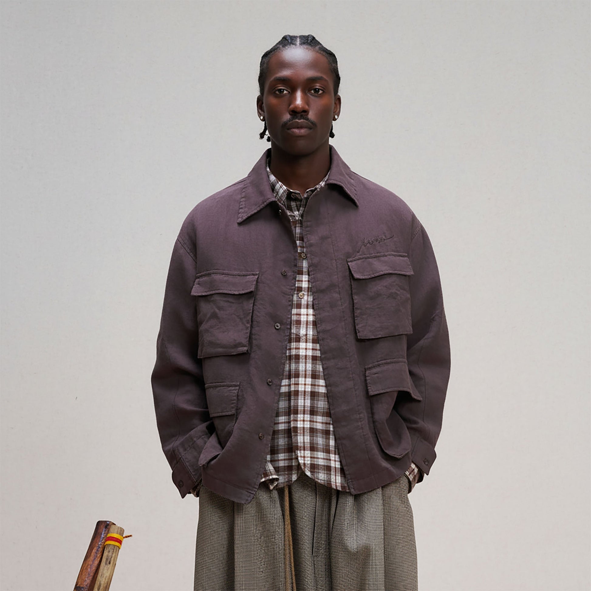 UNLIMITED MOTE Multi-Pocket Linen Shirt-Shirt-S-Purple-Free Shipping Leatheretro