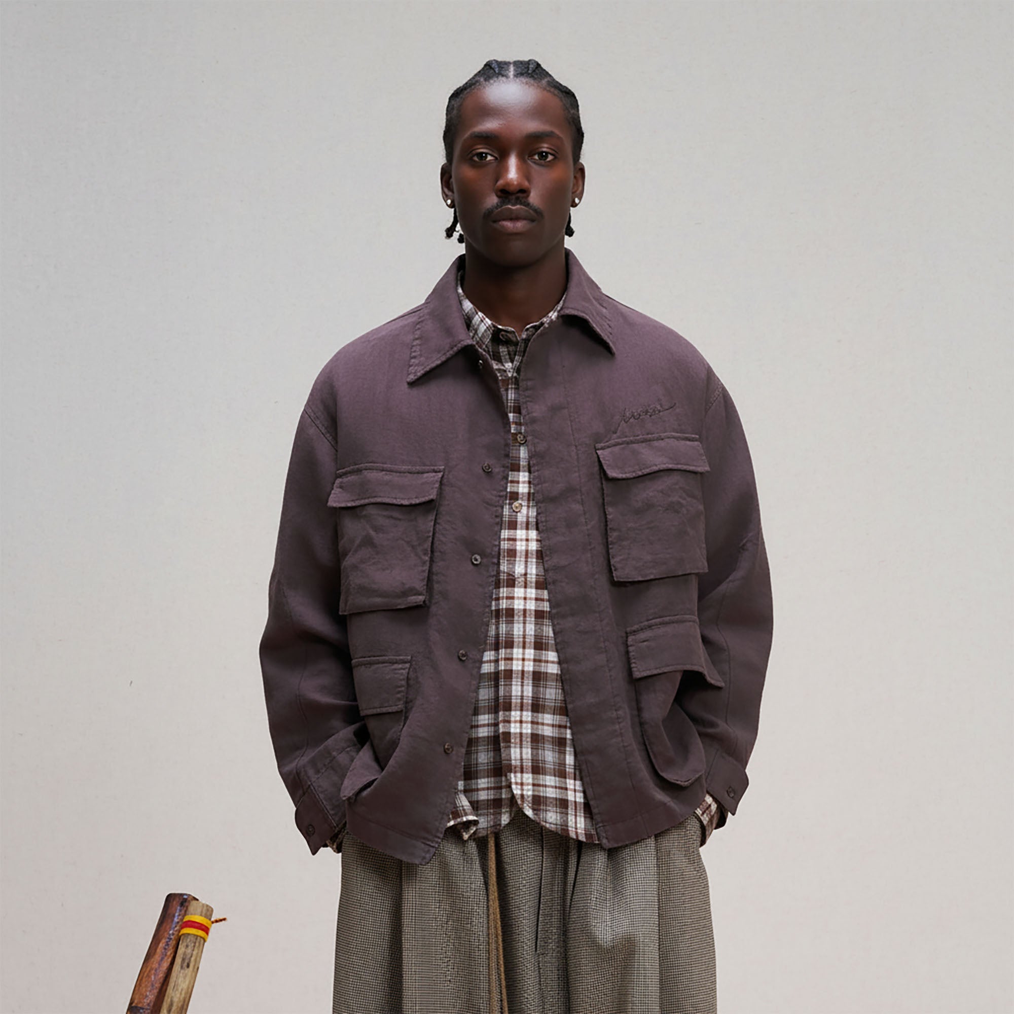 UNLIMITED MOTE Multi-Pocket Linen Shirt-Shirt-S-Purple-Free Shipping Leatheretro