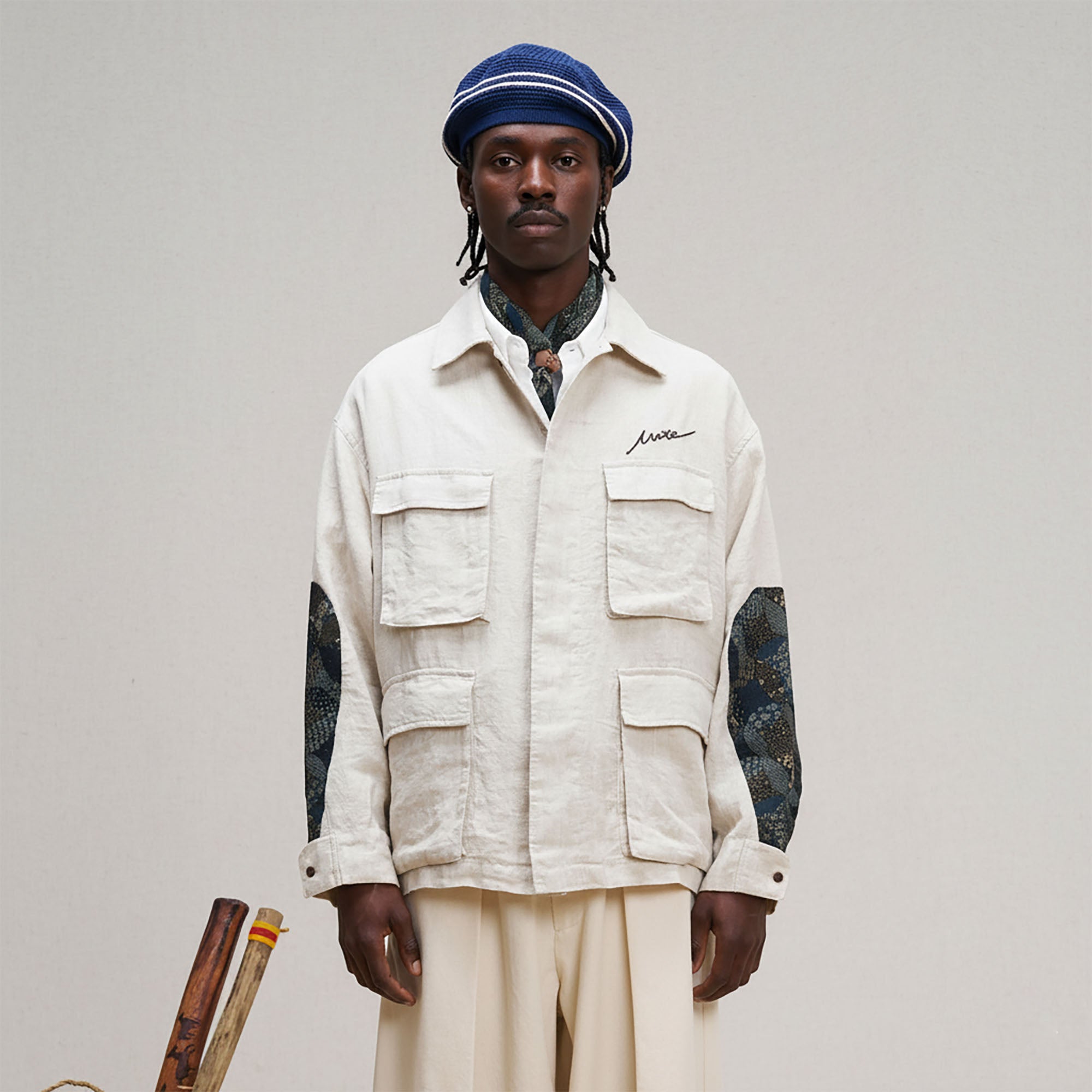 UNLIMITED MOTE Patched Elbow Multi-Pocket Linen Jacket-Jacket-S-White-Free Shipping Leatheretro