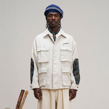 UNLIMITED MOTE Patched Elbow Multi-Pocket Linen Jacket-Jacket-S-White-Free Shipping Leatheretro