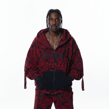 MOGONGSHE Camo Frayed LOGO Patch Hooded Jacket-Jacket-S-Free Shipping Leatheretro