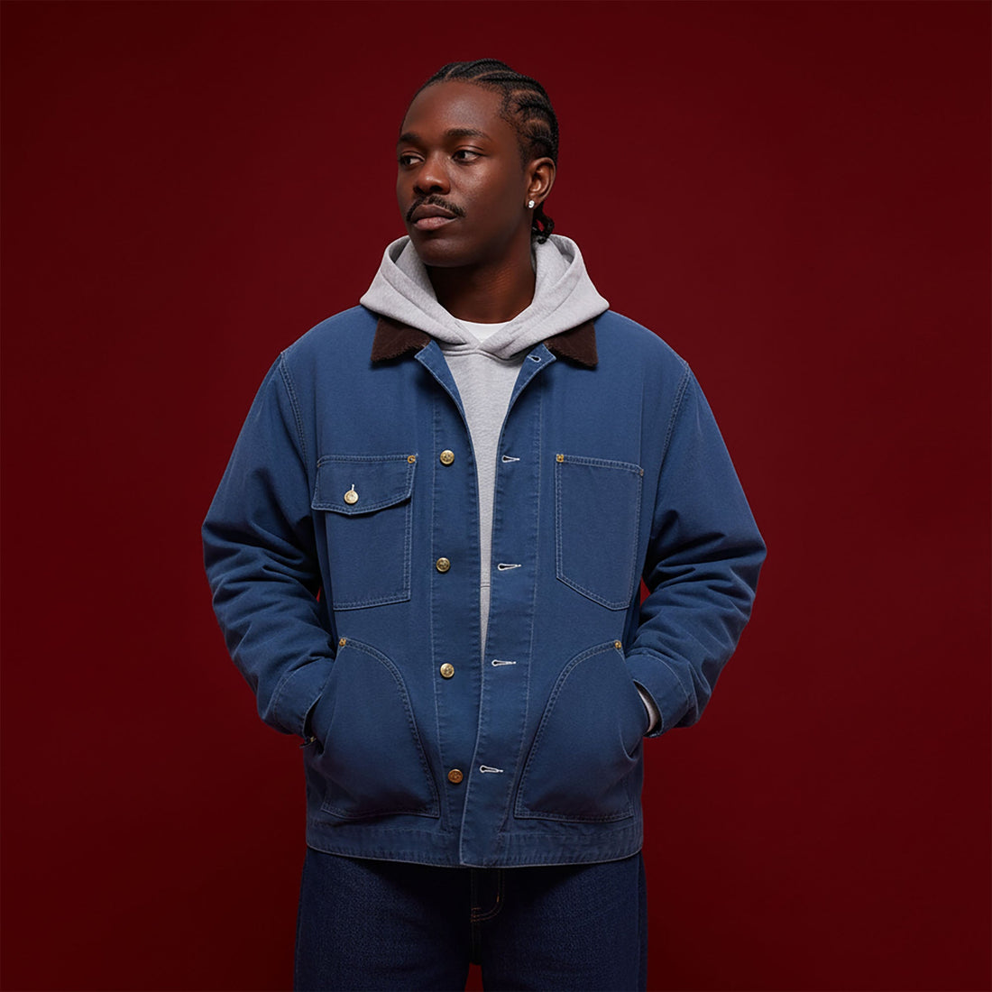 BANANA CLUB Contrast Collar Stitch Utility Jacket-Jacket-S (Preorder)-Blue-Free Shipping Leatheretro