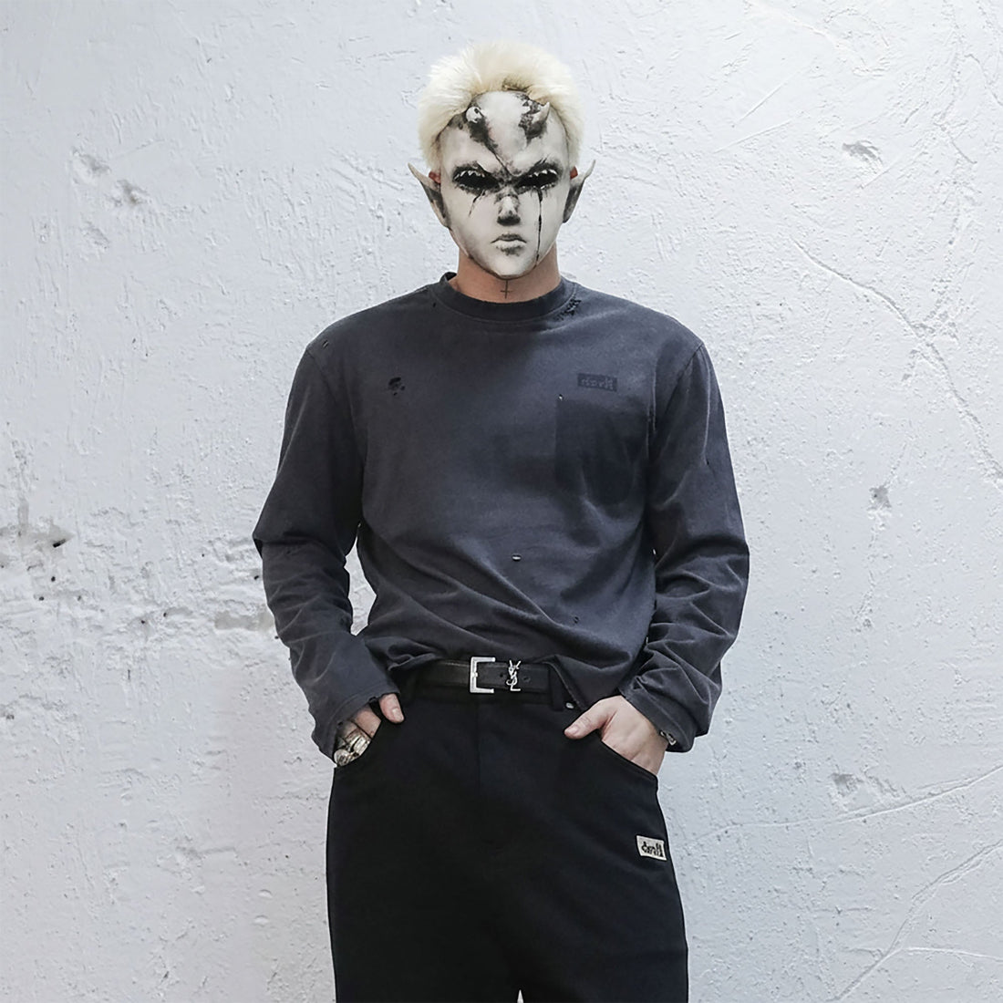 UNDERWATER Devil Distressed Long-Sleeve Tee-L/S Tee-S-Free Shipping Leatheretro