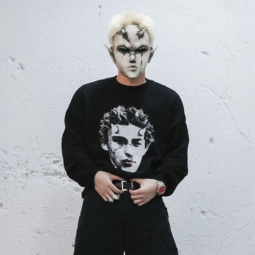 UNDERWATER Demon Portrait Distressed Sweater-Sweater-S-Free Shipping Leatheretro