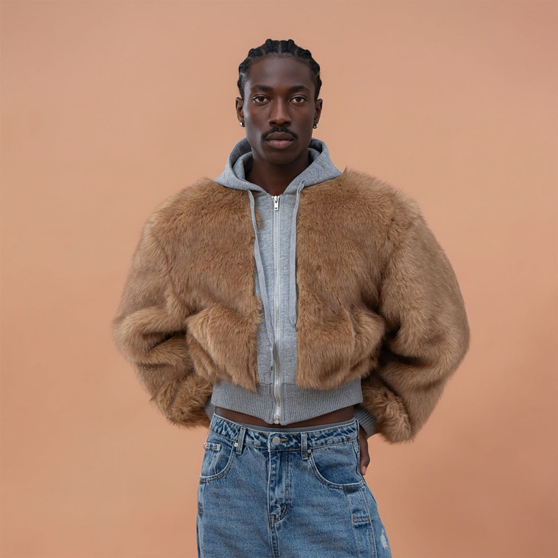 CLP Faux Fur Cropped Hooded Jacket-Jacket-S-Free Shipping Leatheretro