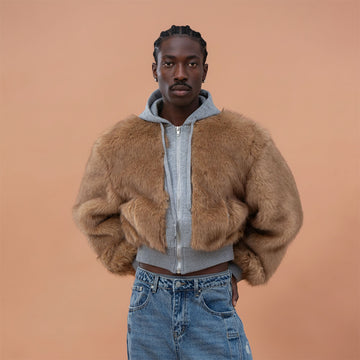 CLP Faux Fur Cropped Hooded Jacket-Jacket-S-Free Shipping Leatheretro