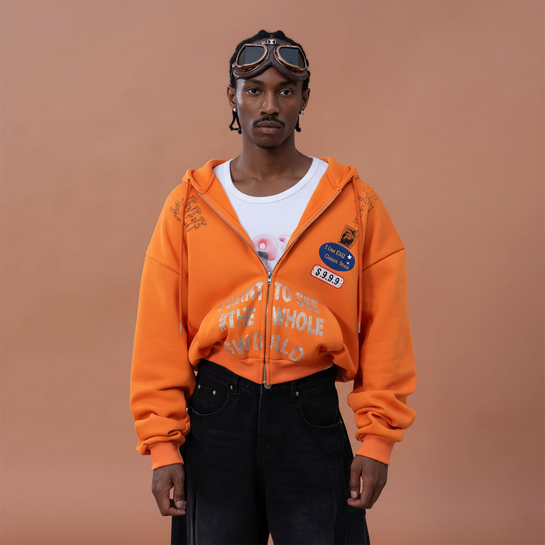 CLP Badge Patch Cropped Zip-Up Hoodie-Jacket-M-Orange-Free Shipping Leatheretro