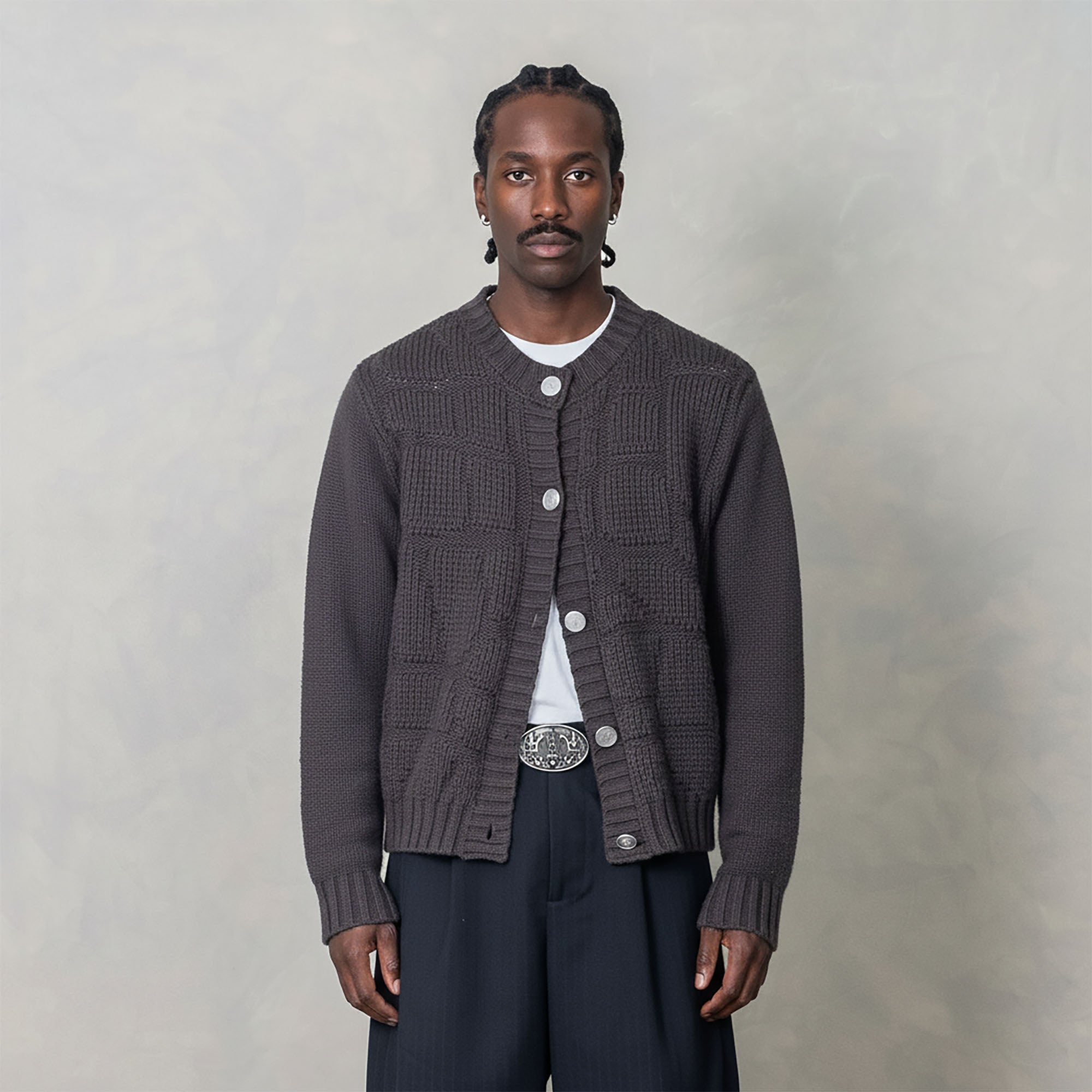 IN EXISTENCE Wool-Blend Snake Scale Jacquard Cardigan-Jacket-XS-Dark Gray-Free Shipping Leatheretro