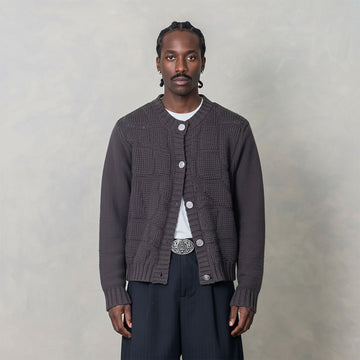 IN EXISTENCE Wool-Blend Snake Scale Jacquard Cardigan-Jacket-XS-Dark Gray-Free Shipping Leatheretro