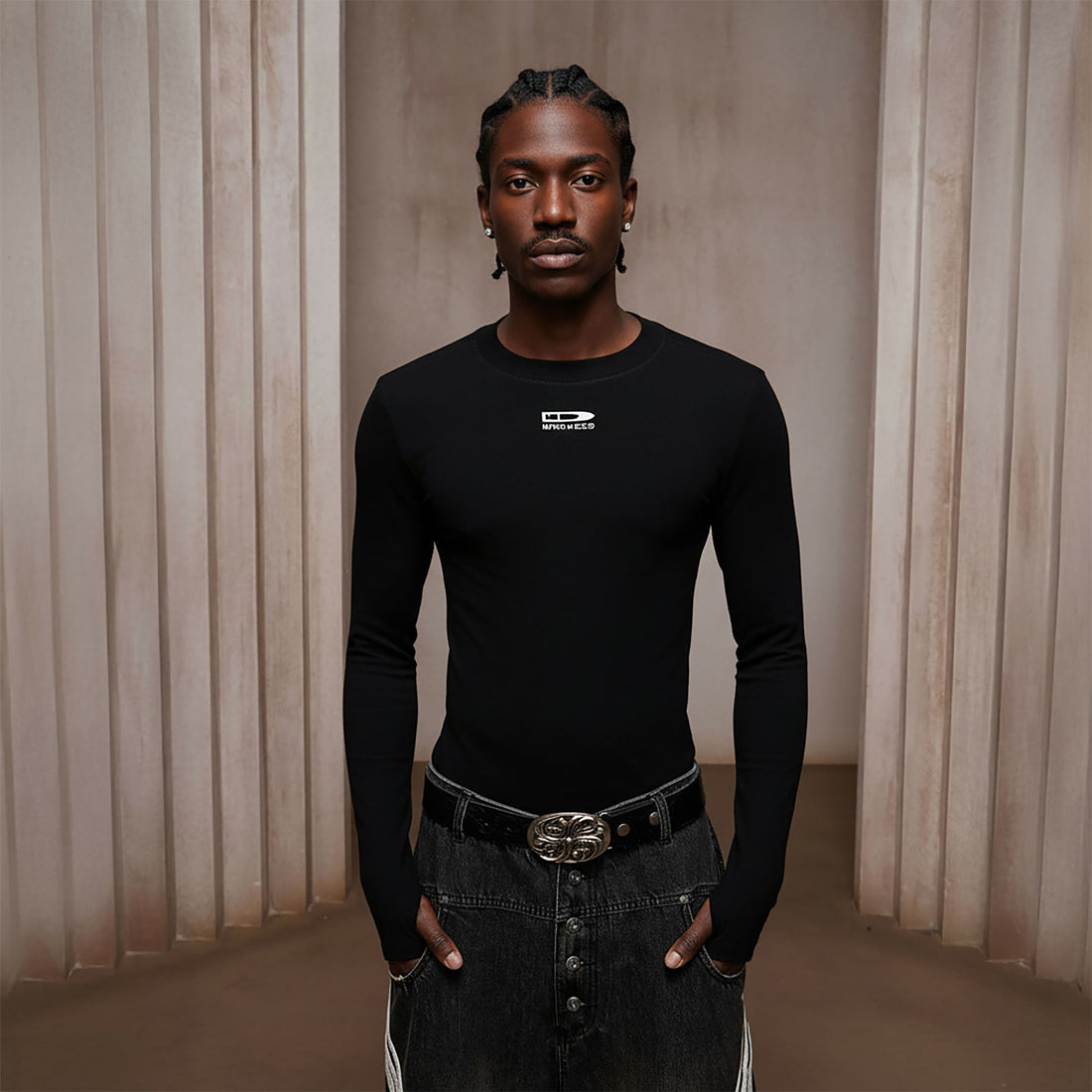 DND4DES Bullet LOGO Graphic Long-Sleeve Tee-L/S Tee-S-Black-Free Shipping Leatheretro