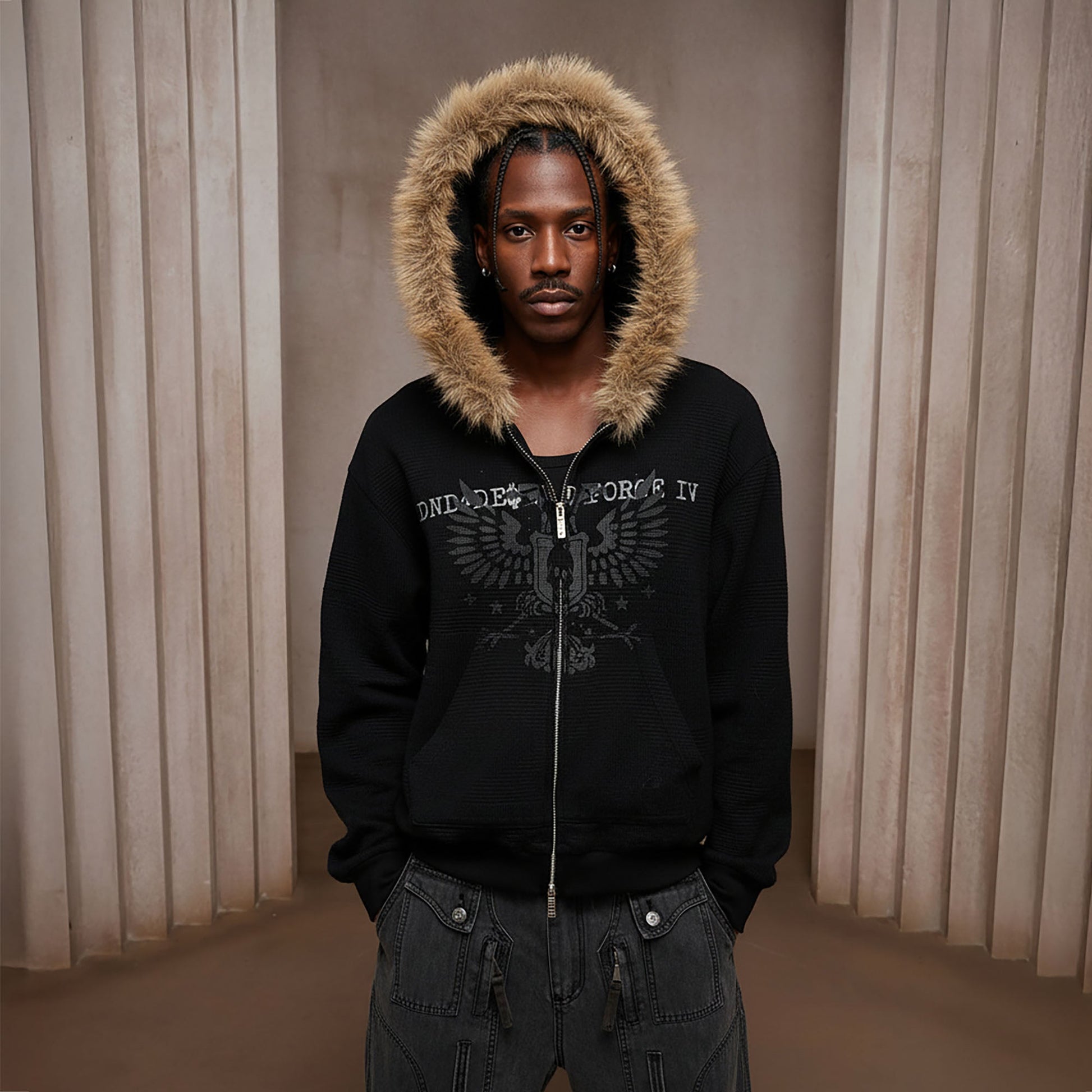 DND4DES Detachable Faux Fur Trim Hooded Jacket-Jacket-S (Preorder)-Free Shipping Leatheretro