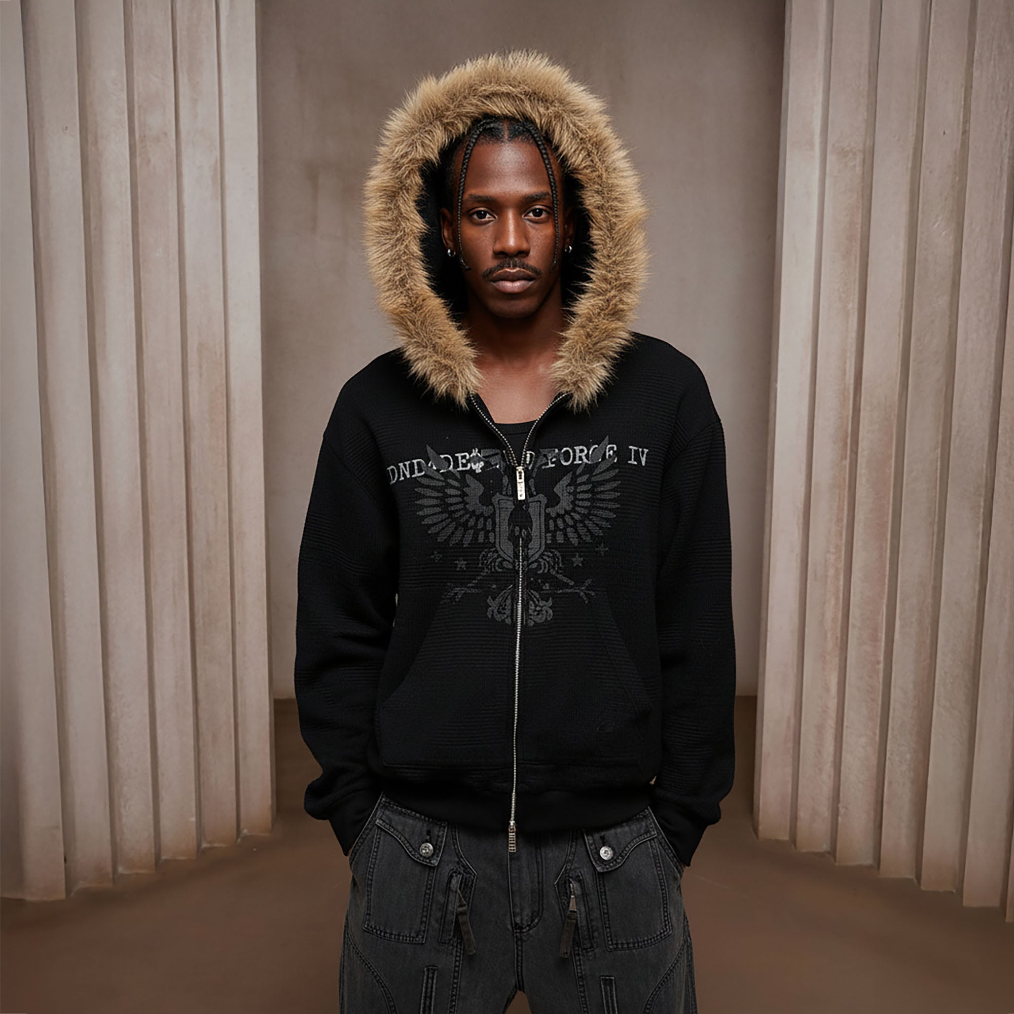 DND4DES Detachable Faux Fur Trim Hooded Jacket-Jacket-S (Preorder)-Free Shipping Leatheretro