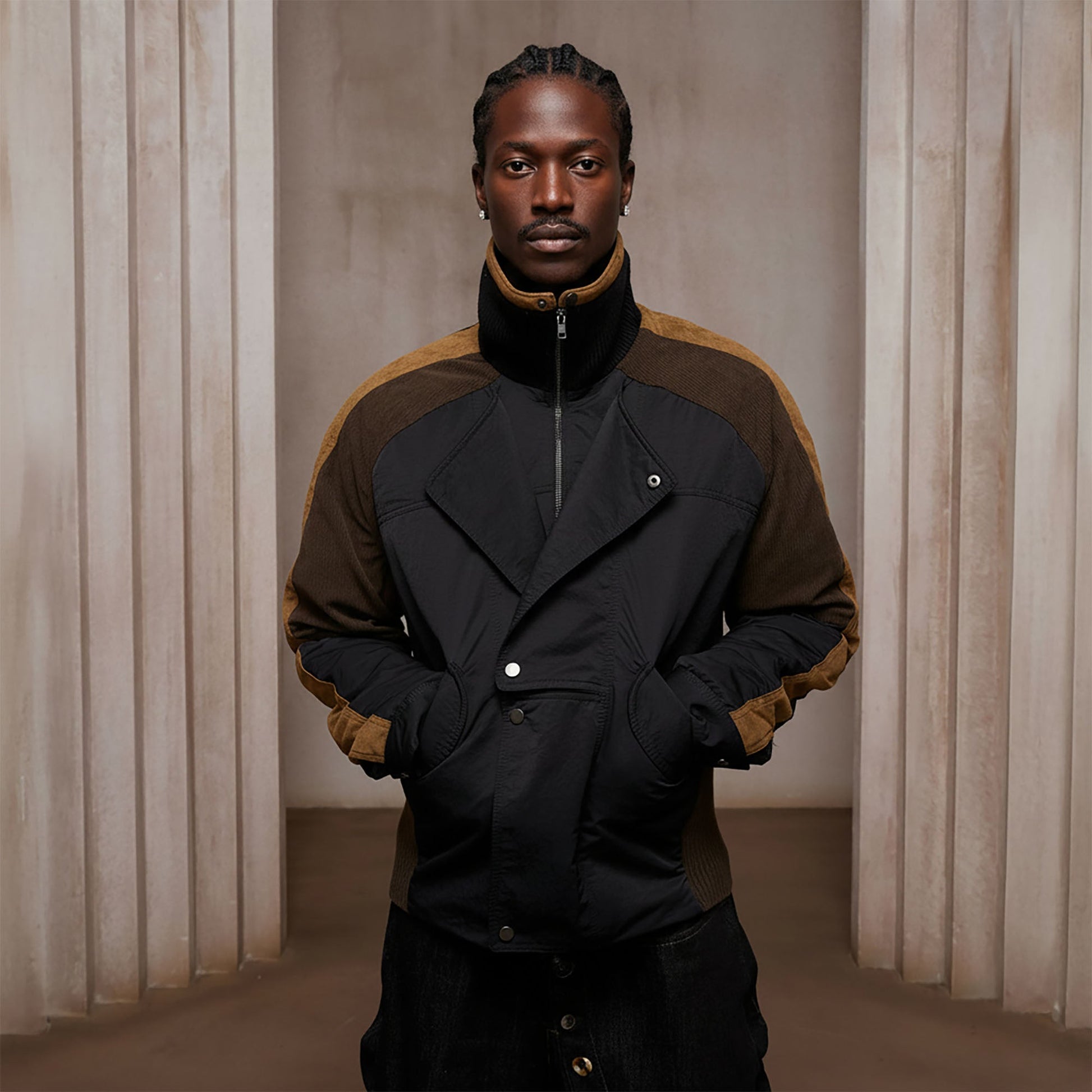 DND4DES Contrast Suede Corduroy Panel Jacket-Jacket-S (Preorder)-Free Shipping Leatheretro