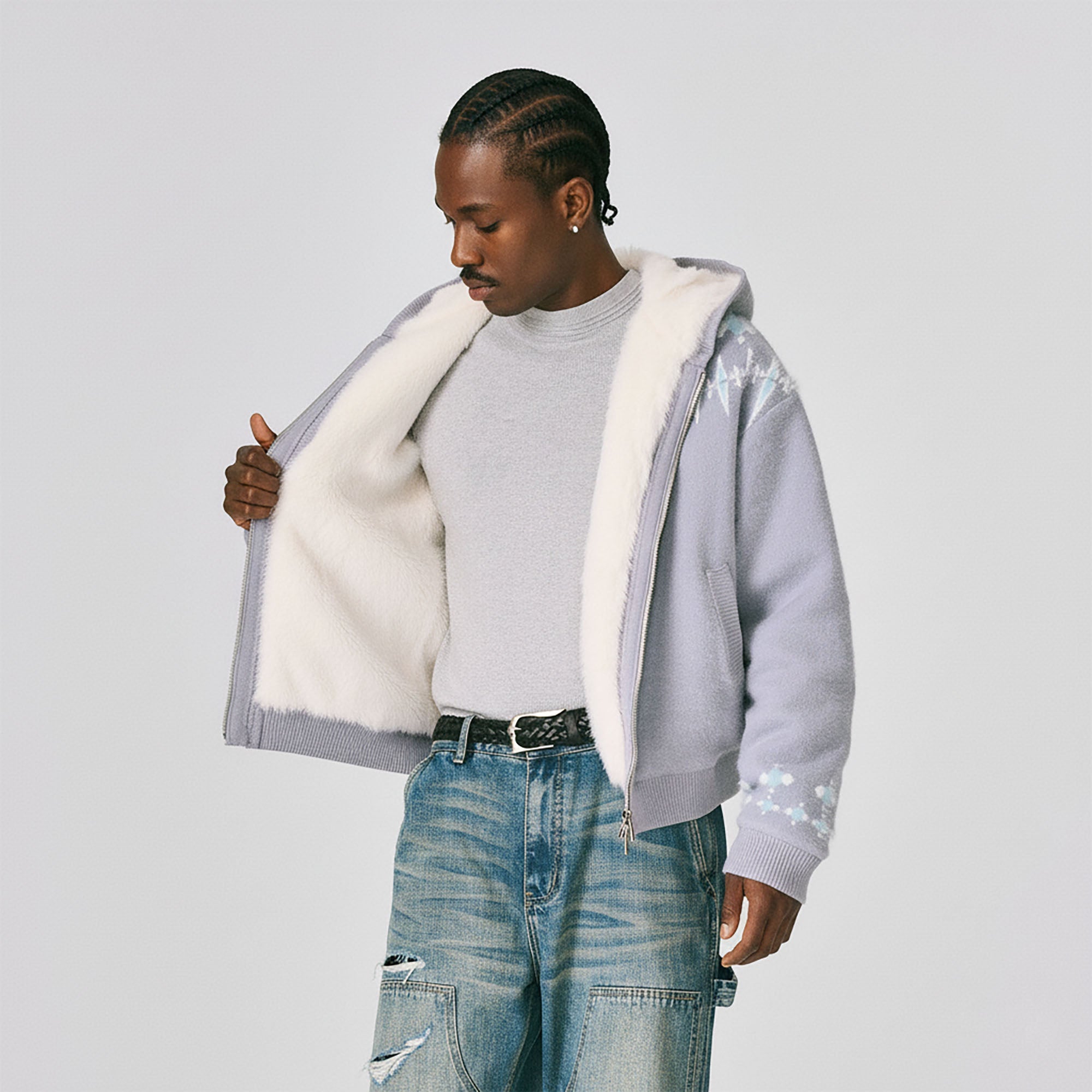 CATSSTAC Jacquard Knit Faux-Fur Lined Hooded Jacket-Jacket-M (Preorder)-Free Shipping Leatheretro