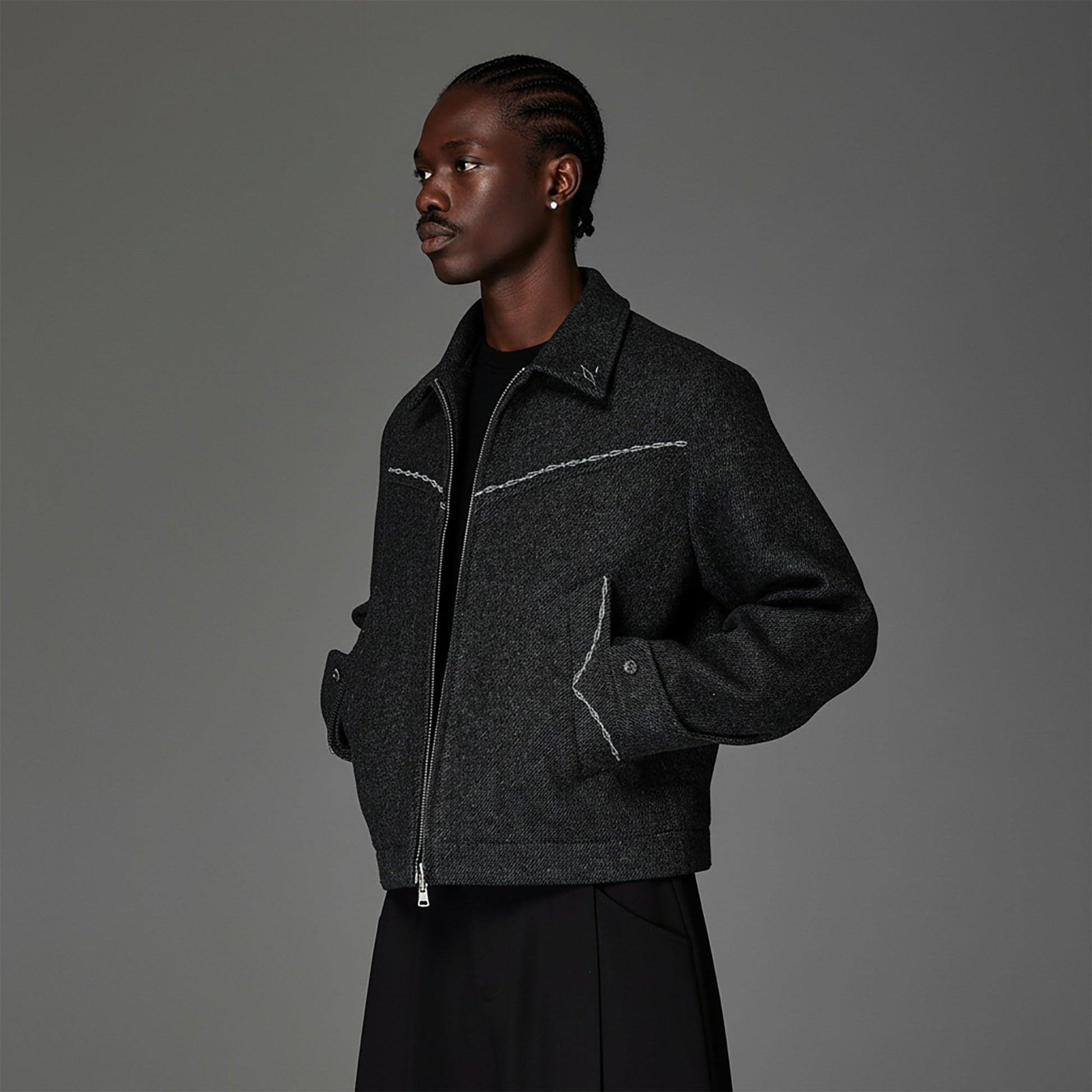 CATSSTAC Contrast-Stitched Wool-Blend Jacket-Jacket-S (Preorder)-Free Shipping Leatheretro