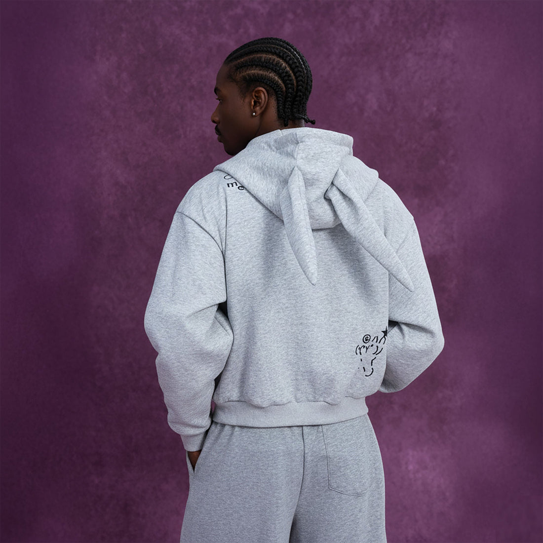 CLP Rabbit Ear Doodle Zip-Up Hoodie-Jacket-S-Free Shipping Leatheretro