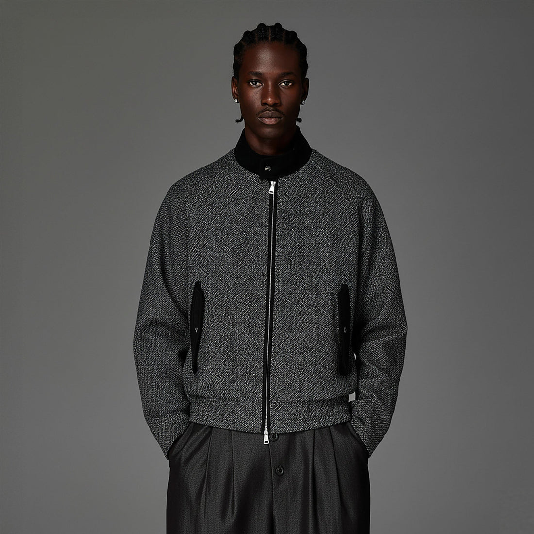 CATSSTAC Wool-Blend Tweed Embroidered Zip Jacket-Jacket-M-Black-Free Shipping Leatheretro