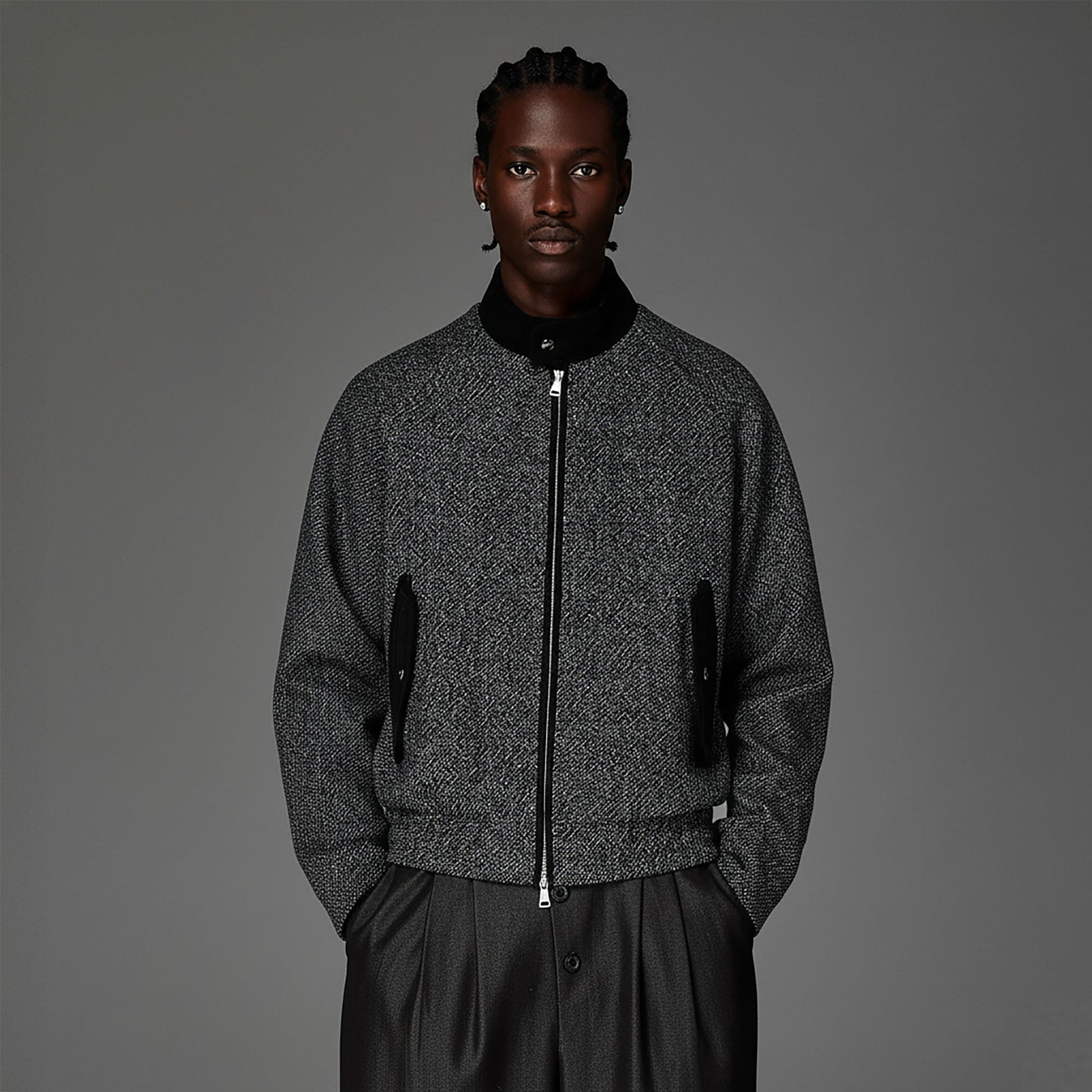 CATSSTAC Wool-Blend Tweed Embroidered Zip Jacket-Jacket-M-Black-Free Shipping Leatheretro