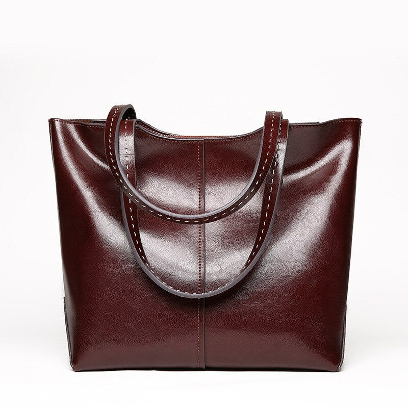 Genuine Cow Leather Luxury Handbag Tote Bag-Handbags-Coffee-Free Shipping Leatheretro