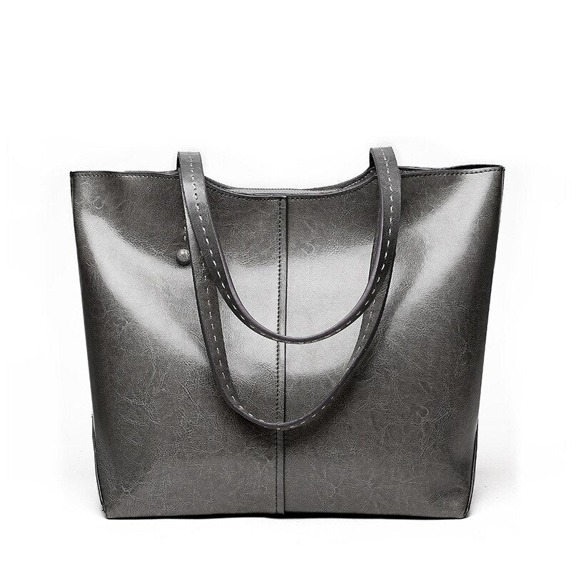 Genuine Cow Leather Luxury Handbag Tote Bag-Handbags-Grey-Free Shipping Leatheretro