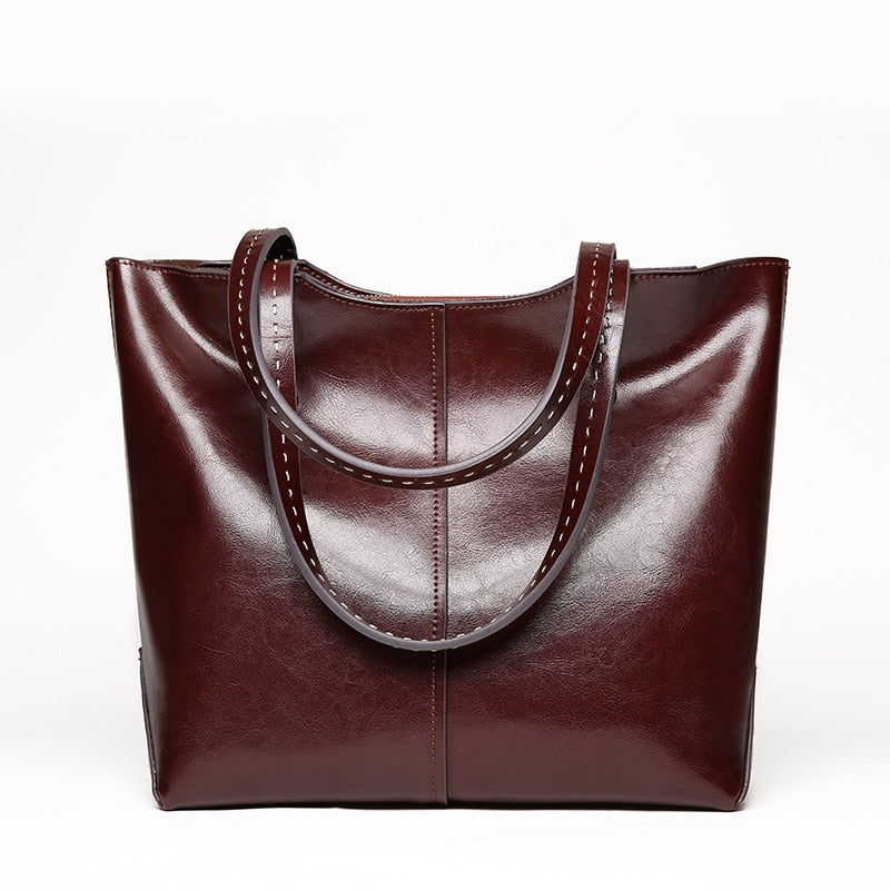 Genuine Cow Leather Luxury Handbag Tote Bag-Handbags-Black-Free Shipping Leatheretro