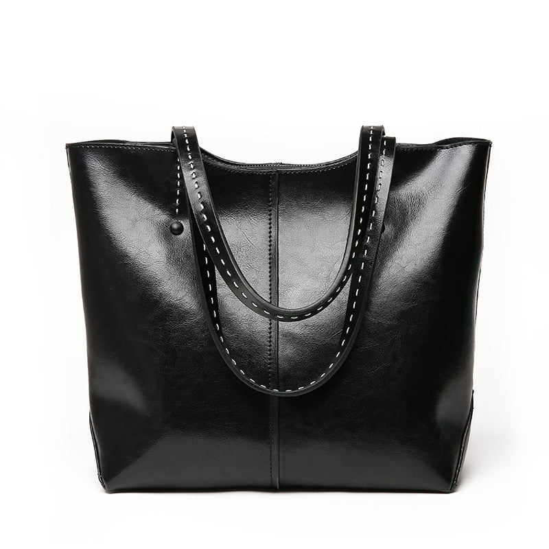 Genuine Cow Leather Luxury Handbag Tote Bag-Handbags-Black-Free Shipping Leatheretro