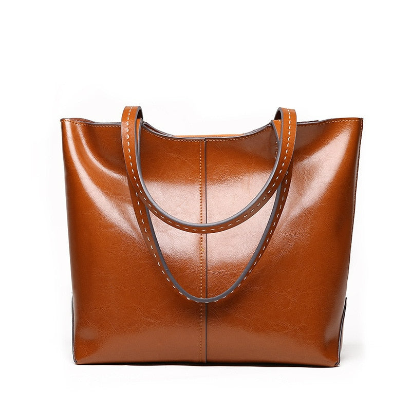 Genuine Cow Leather Luxury Handbag Tote Bag-Handbags-Black-Free Shipping Leatheretro