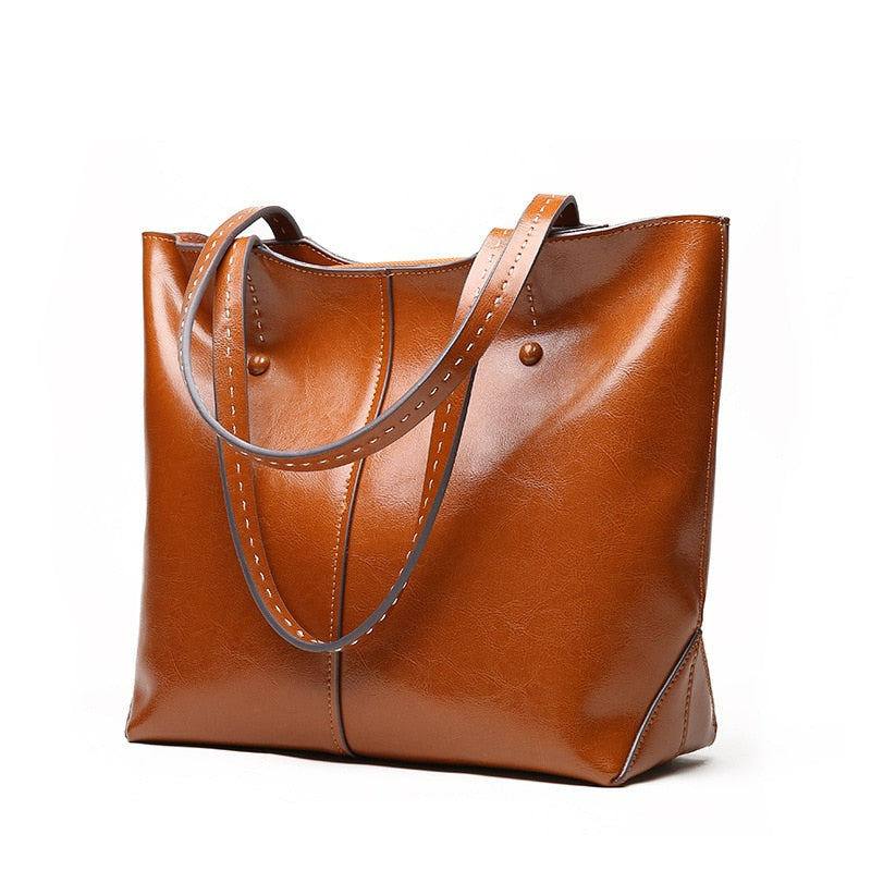 Genuine Cow Leather Luxury Handbag Tote Bag-Handbags-Black-Free Shipping Leatheretro