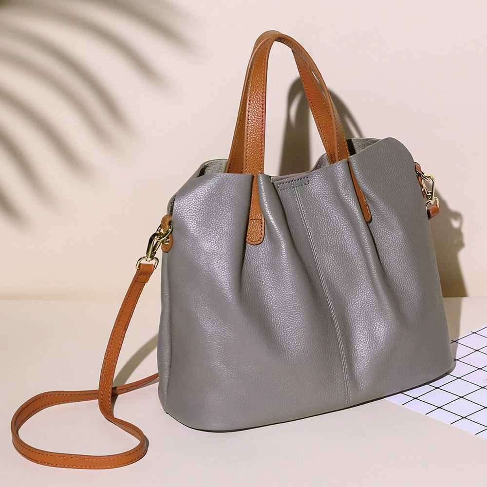 Genuine Leather Women Handbag-Handbags-Gray-Free Shipping Leatheretro